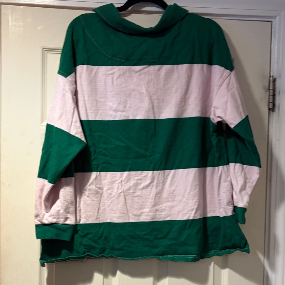 FP Movement by Free People Striped Rugby Shirt in Green and Pink S - Picture 2 of 3
